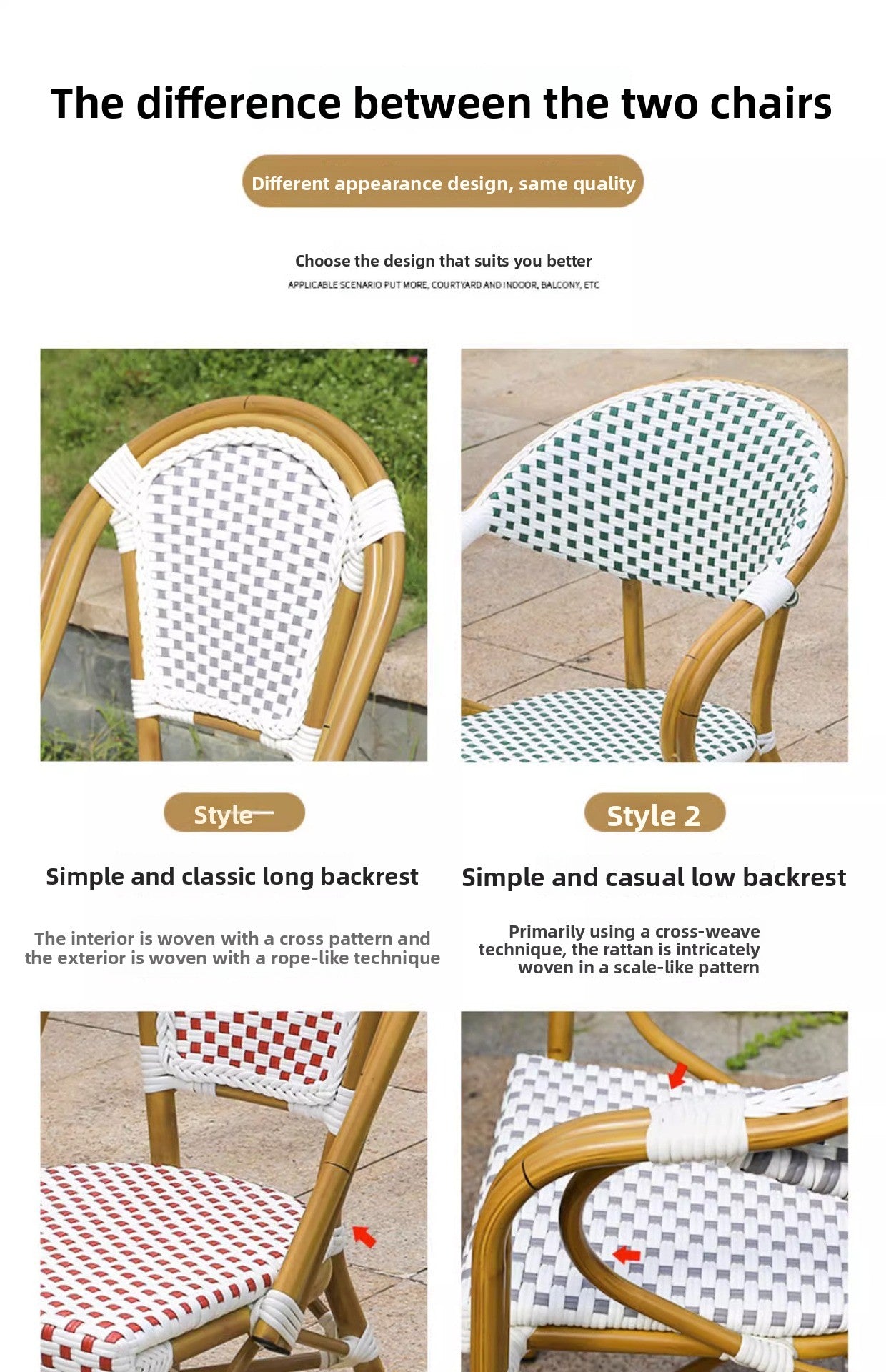 Modern Waterproof Rattan Furniture Set For French Cafe Outdoor Patio Balcony Garden Indoor Use