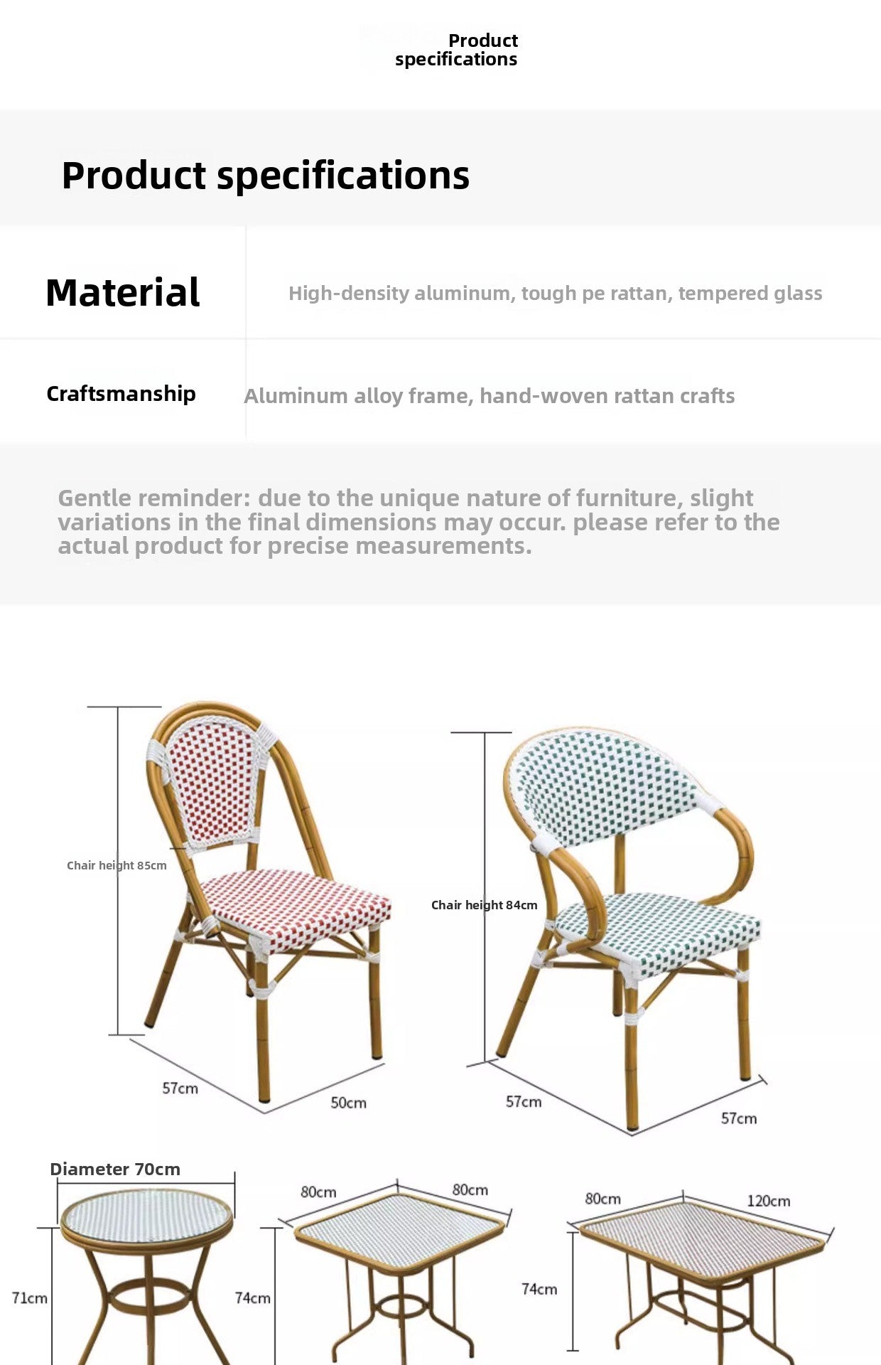 Modern Waterproof Rattan Furniture Set For French Cafe Outdoor Patio Balcony Garden Indoor Use