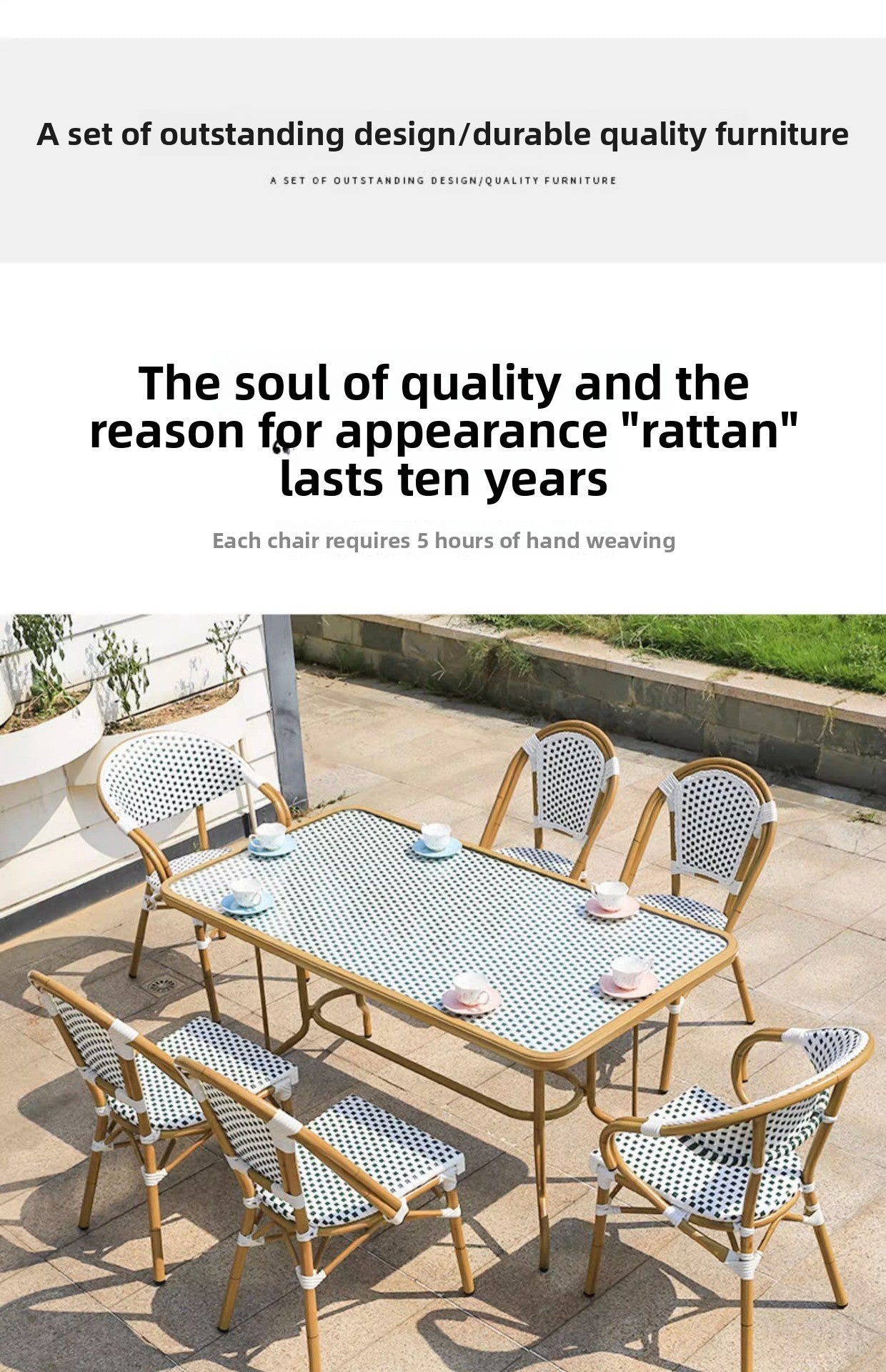 Modern Waterproof Rattan Furniture Set For French Cafe Outdoor Patio Balcony Garden Indoor Use