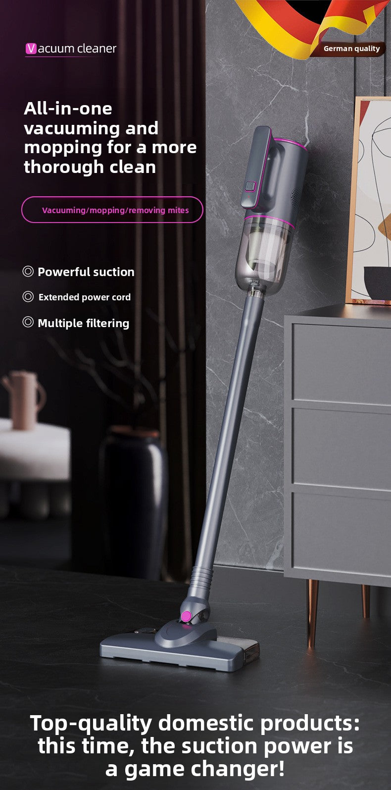 Wireless Home Vacuum with Strong Suction for Carpet Pet Hair Cleaning