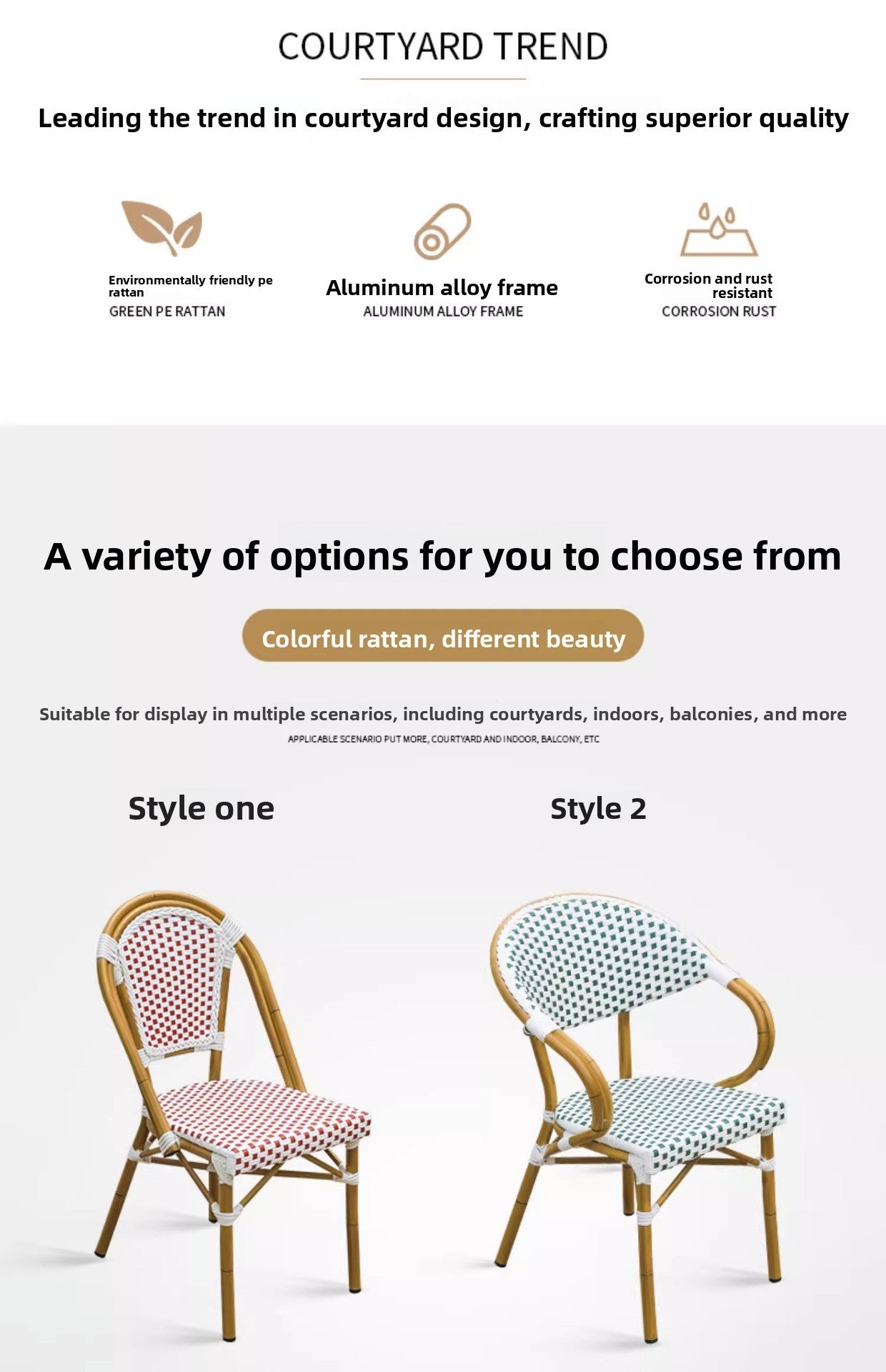 Modern Waterproof Rattan Furniture Set For French Cafe Outdoor Patio Balcony Garden Indoor Use